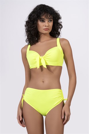 Endeep Kadın Fiyonk Detaylı Sarı Büyük Beden Bikini Takımı