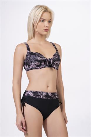 Endeep Kadın Büyük Beden Balenli Destekli Siyah Desenli Bikini Takımı