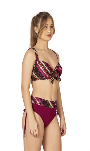 Endeep Kadın Büyük Beden Balenli Destekli Bordo Desenli Bikini Takımı