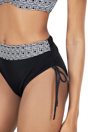 Endeep Kadın Büyük Beden Balenli Siyah Beyaz Desenli Bikini Takımı
