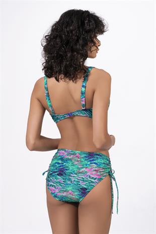 Endeep Kadın Büyük Beden Balenli Destekli Yeşil Mavi Desenli Bikini Takımı