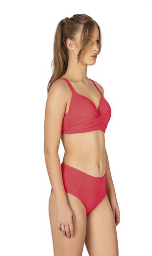 Endeep Kadın Büyük Beden Destekli Büzgü Detaylı Nar Çiçeği Bikini Takımı