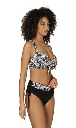 Endeep Kadın Büyük Beden Balenli Destekli Siyah Beyaz Desenli Bikini Takımı