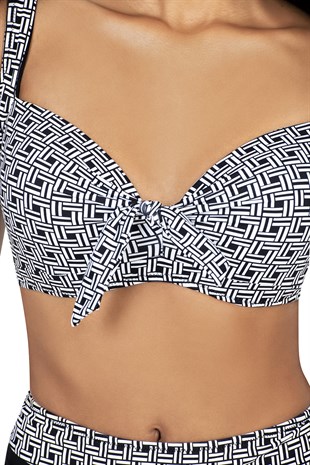 Endeep Kadın Büyük Beden Balenli Siyah Beyaz Desenli Bikini Takımı