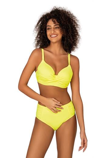 Endeep Kadın Büyük Beden Destekli Büzgü Detaylı Sarı Bikini Takımı