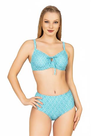 Endeep Kadın Balenli Destekli Büyük Beden Açık Mavi Yüksek Bel Bikini Takımı