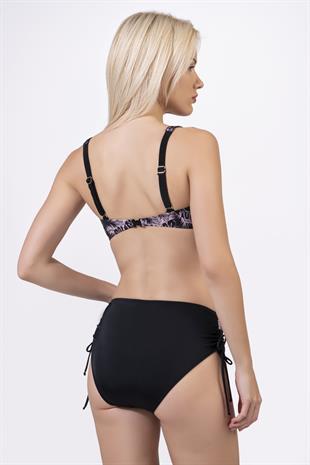 Endeep Kadın Büyük Beden Balenli Destekli Siyah Desenli Bikini Takımı