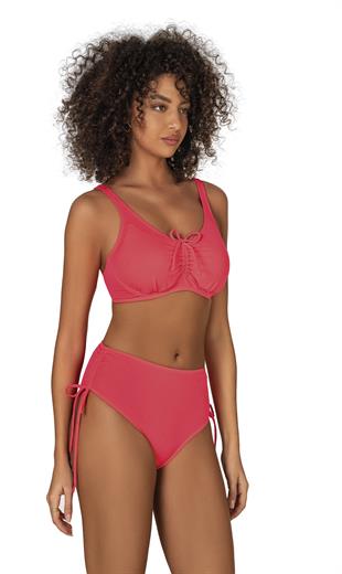 Endeep Kadın Büyük Beden Balenli Destekli Bağlama Detaylı Pembe Bikini Takımı