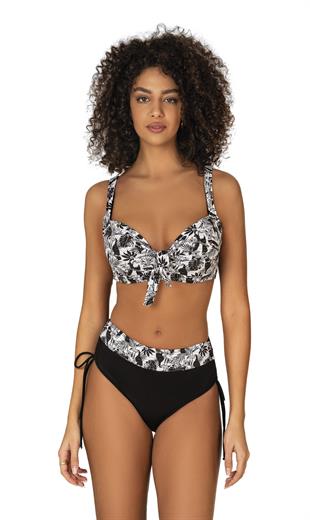 Endeep Kadın Büyük Beden Balenli Destekli Siyah Beyaz Desenli Bikini Takımı