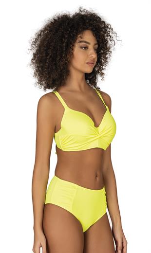 Endeep Kadın Büyük Beden Destekli Büzgü Detaylı Sarı Bikini Takımı