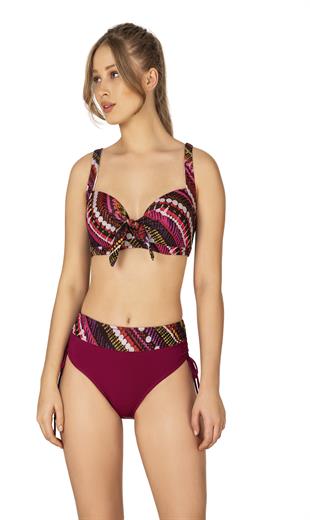 Endeep Kadın Büyük Beden Balenli Destekli Bordo Desenli Bikini Takımı