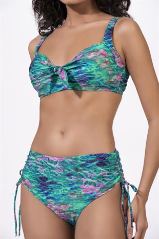 Endeep Kadın Büyük Beden Balenli Destekli Yeşil Mavi Desenli Bikini Takımı
