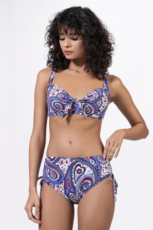 Endeep Kadın Büyük Beden Balenli Destekli Mavi Etnik Desenli Bikini Takımı