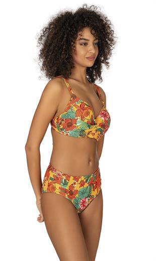 Endeep Kadın Büyük Beden Destekli Büzgü Detaylı Çiçek Desenli Bikini Takımı
