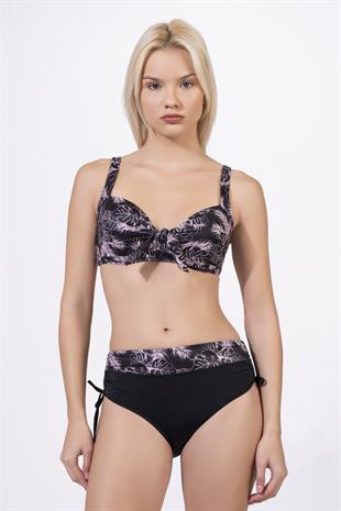 Endeep Kadın Büyük Beden Balenli Destekli Siyah Desenli Bikini Takımı