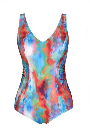 Endeep Beria Kadın Büyük Beden Soyut Desenli Toparlayıcı Mayo