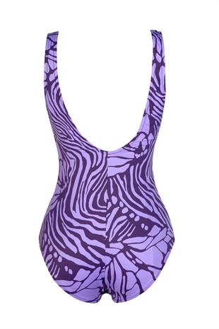 Endeep Beria Kadın Büyük Beden Kuplu Mor Desenli Toparlayıcı Mayo