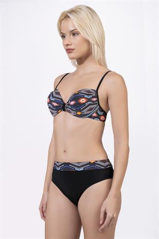 Endeep Kadın Geometrik Dokulu Desenli Balenli Destekli Bikini Takımı
