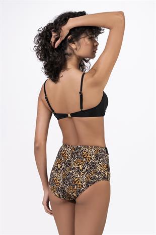 Endeep Kadın Leopar Desenli Aksesuarlı Yüksek Bel Bikini Takımı