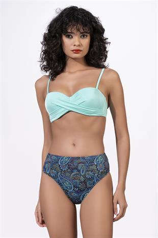 Endeep Kadın Desenli Yüksek Bel Çapraz Detaylı Destekli Bikini Takımı