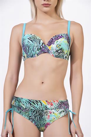 Endeep Kadın Balenli Destekli Desenli Mavi Bikini Takımı