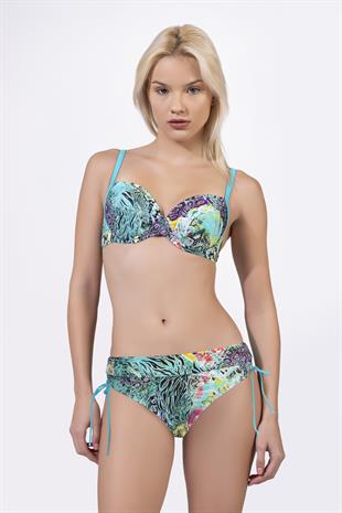 Endeep Kadın Balenli Destekli Desenli Mavi Bikini Takımı