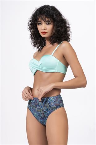 Endeep Kadın Desenli Yüksek Bel Çapraz Detaylı Destekli Bikini Takımı