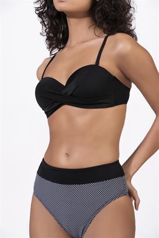 Endeep Kadın Balenli Destekli Puantiye Desenli Yüksek Bel Bikini Takımı