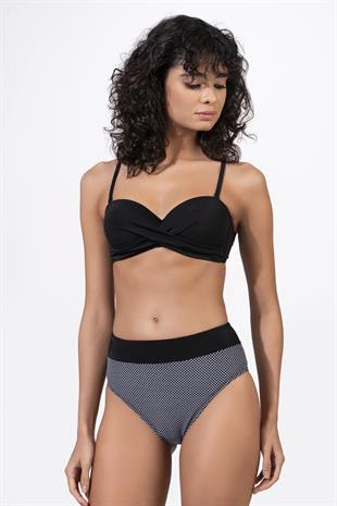 Endeep Kadın Balenli Destekli Puantiye Desenli Yüksek Bel Bikini Takımı