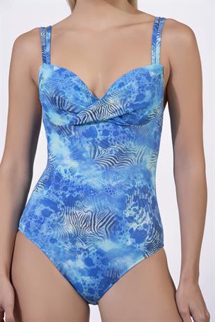 Endeep Kadın Desenli Özel Lurex Kumaşlı Balenli Destekli Mayo