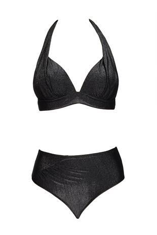 Beria Kadın Yarım Dolgulu Simli Siyah Bikini Takımı