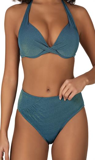 Endeep Kadın Düğüm Detaylı Destekli Simli Yeşil Bikini Takımı