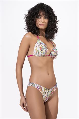 Endeep Kadın Desenli Özel Lurex Kumaşlı Yarım Dolgulu Üçgen Bikini Takımı
