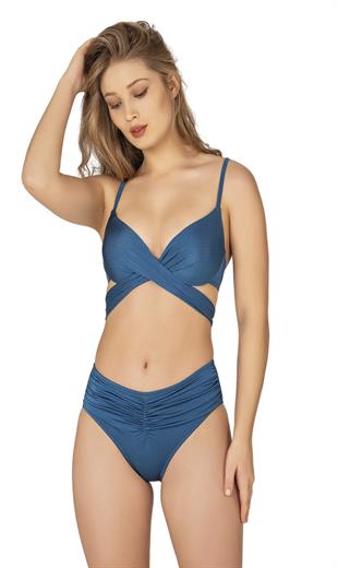 Endeep Kadın Ön Büzgü Detaylı Petrol Mavisi Dolgulu Bikini Takımı