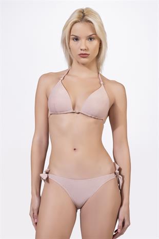 Endeep Kadın Yarım Dolgulu Aksesuarlı Simli Üçgen Bikini Takımı