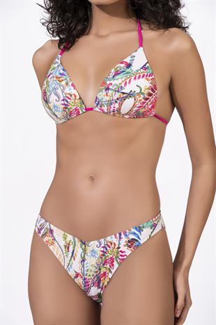 Endeep Kadın Desenli Özel Lurex Kumaşlı Yarım Dolgulu Üçgen Bikini Takımı