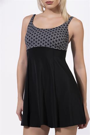 Endeep Kadın Kare Desenli Elbise Etekli Mayo