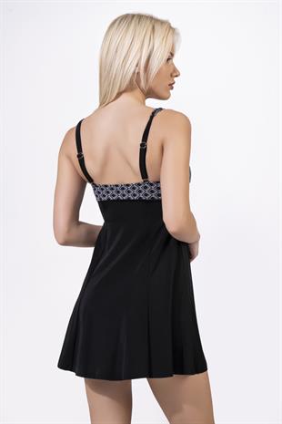 Endeep Kadın Kare Desenli Elbise Etekli Mayo