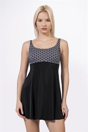 Endeep Kadın Kare Desenli Elbise Etekli Mayo