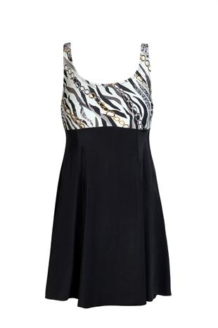 Endeep Kadın Zincir Desenli Elbise Etekli Mayo