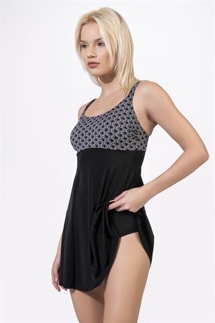 Endeep Kadın Kare Desenli Elbise Etekli Mayo