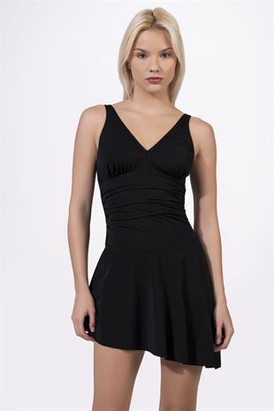 Endeep Kadın Toparlayıcı Ayarlanabilir Askılı Siyah Etekli Elbise Mayo