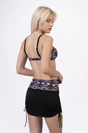 Endeep Kadın Geometrik Dokulu Desenli Toparlayıcı Etekli Bikini Takımı
