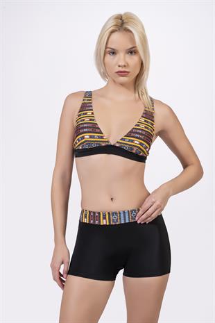 Endeep Kadın Etnik Desenli Özel Dokulu Kumaşlı Şortlu Bikini Takımı