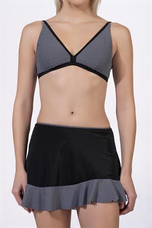 Endeep Kadın Puantiye Desenli Toparlayıcı Siyah Etekli Bikini Takımı