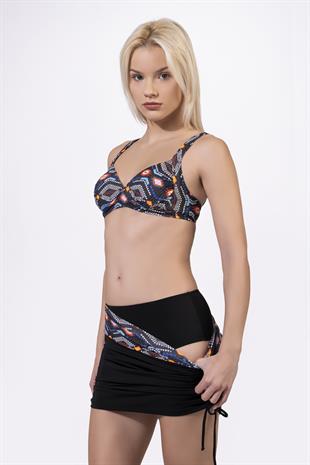 Endeep Kadın Geometrik Dokulu Desenli Toparlayıcı Etekli Bikini Takımı
