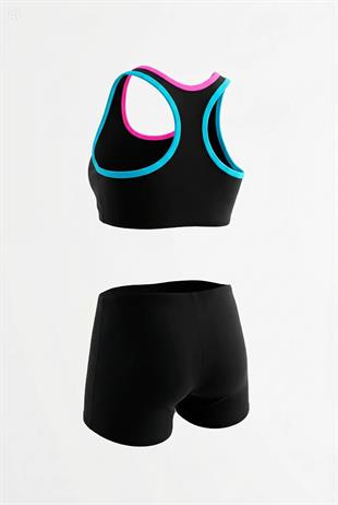 Endeep Kız Çocuk Siyah-Pembe Bustiyer Şortlu Yüzücü Mayo Bikini Takımı