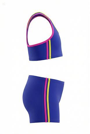 Endeep Kız Çocuk Lacivert-Pembe Bustiyer Şortlu Yüzücü Mayo Bikini Takımı