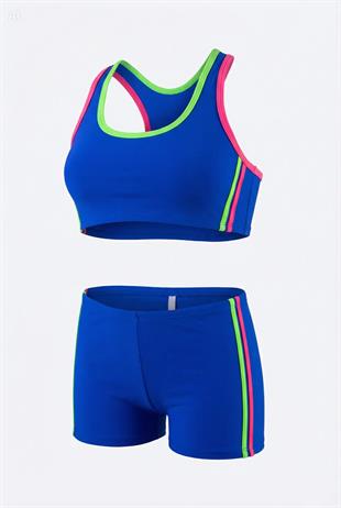 Endeep Kız Çocuk Mavi-Sarı Bustiyer Şortlu Yüzücü Mayo Bikini Takımı