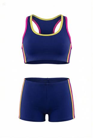 Endeep Kız Çocuk Lacivert-Pembe Bustiyer Şortlu Yüzücü Mayo Bikini Takımı